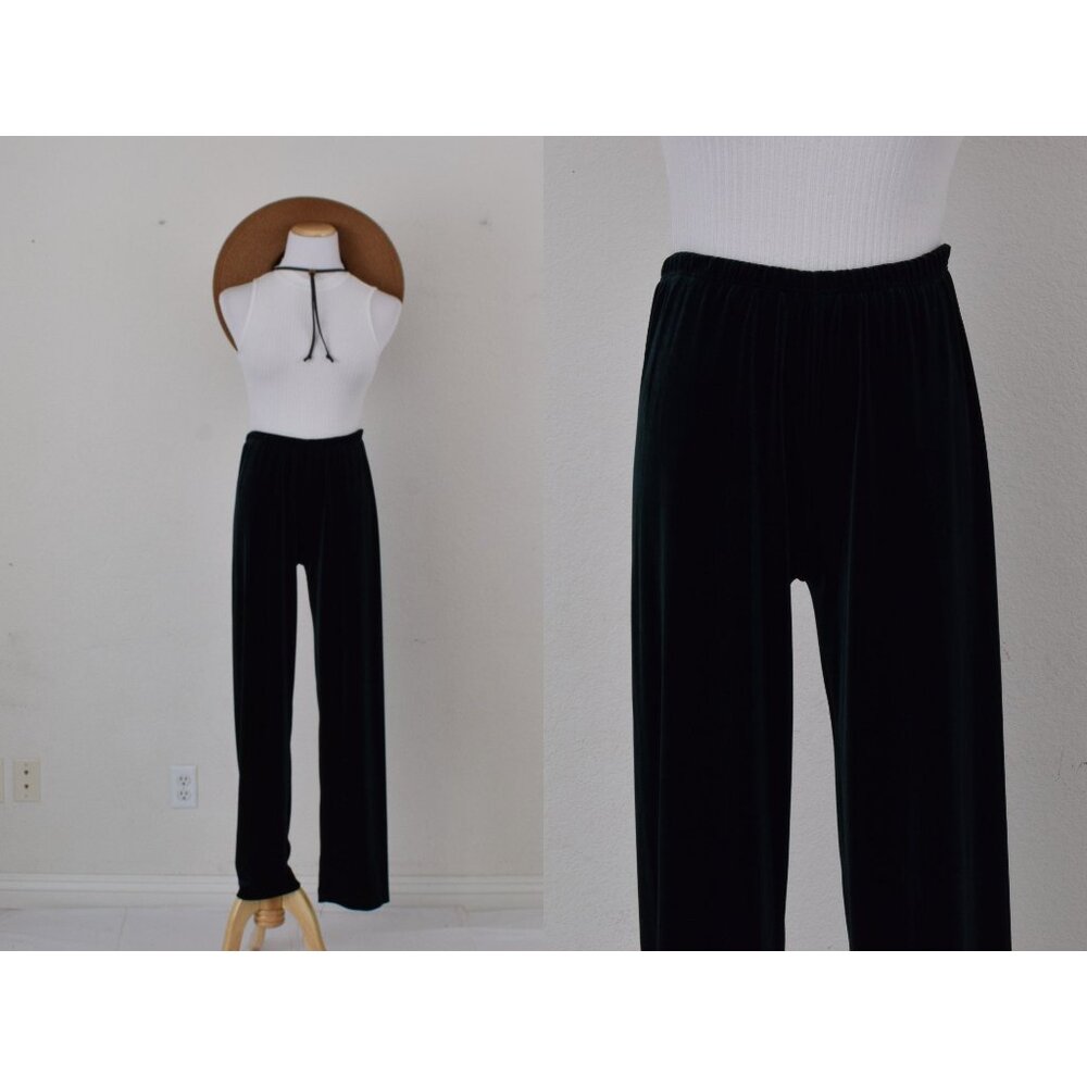 Vintage 90s Forest Green Velvety Stretch Pull-On pants size L | 24-32‎ waist